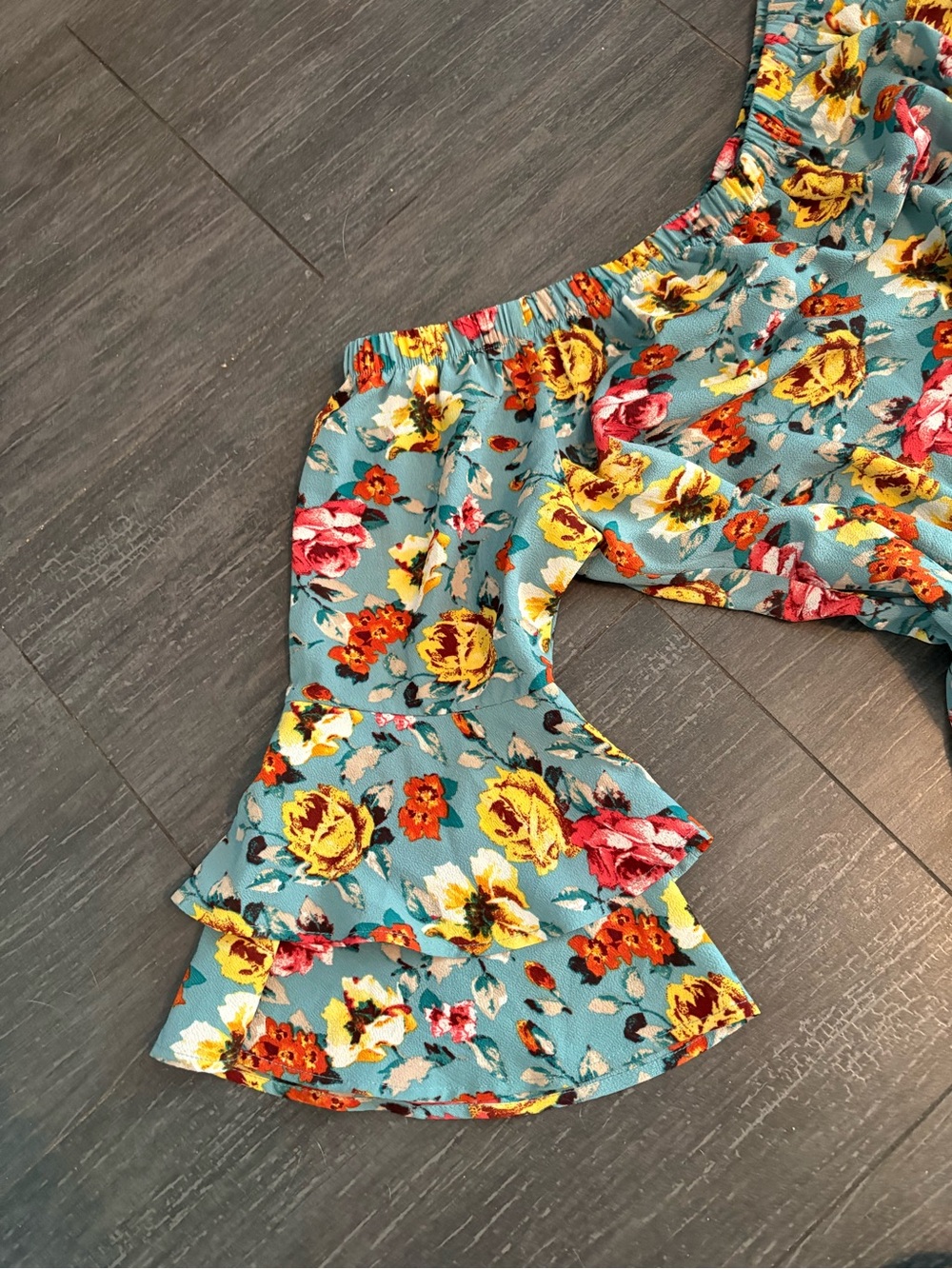 🌺🌺Xhilaration Teal Floral Off-Shoulder Dress with Bell Sleeves🌺🌺 - Picture 3 of 4